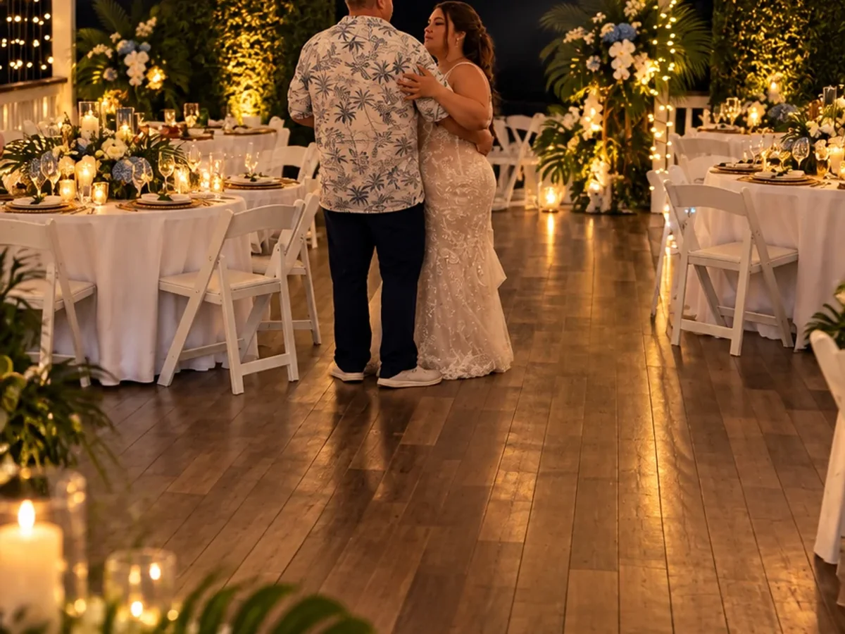 Newlyweds sharing their first dance inside the Koa’s pavilion