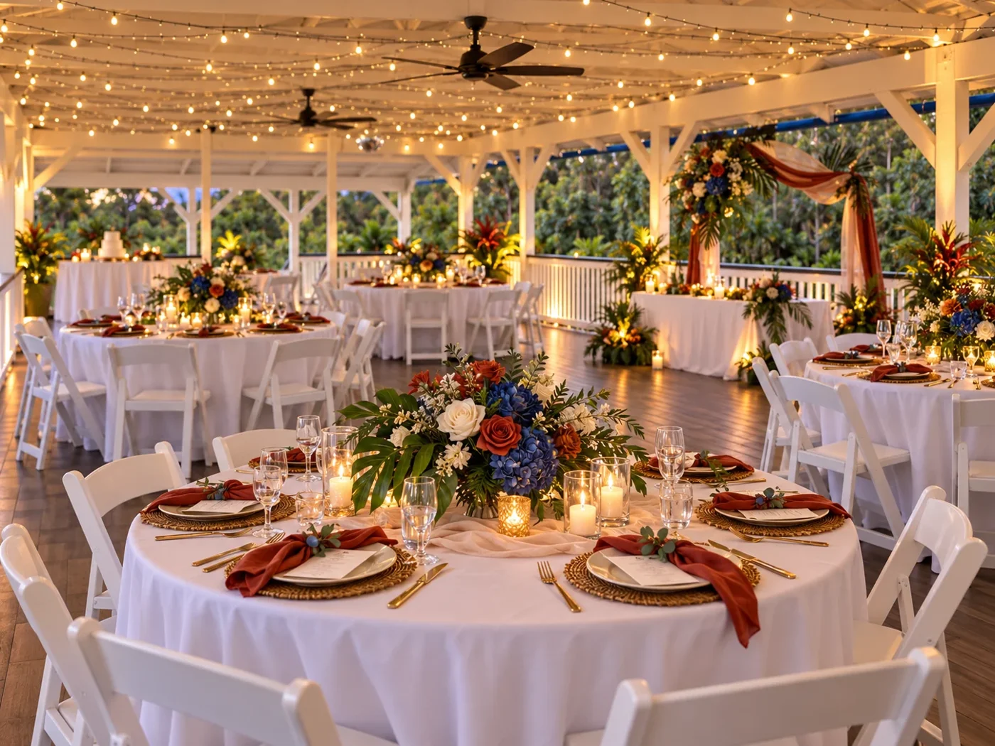 Styled Koa’s reception showing tables, rentals, florals, and event layout