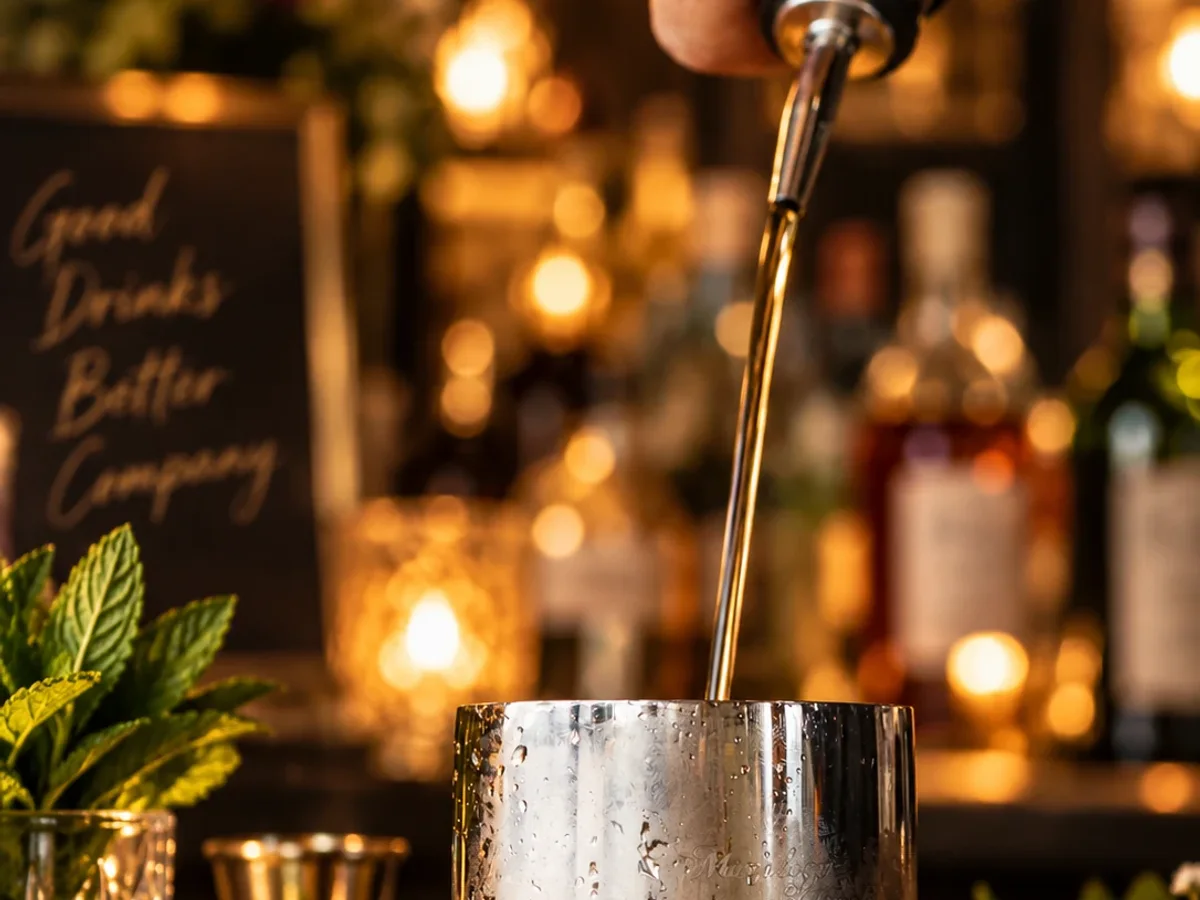 Close-up of a signature cocktail being prepared at Koa’s Mobile Bar