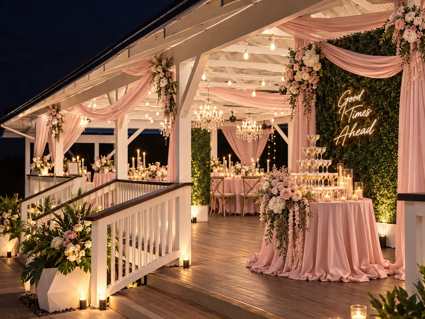 Champagne and floral celebration feature at Koa’s