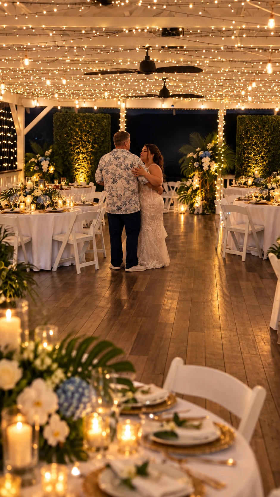 Newlyweds sharing their first dance inside the Koa’s pavilion