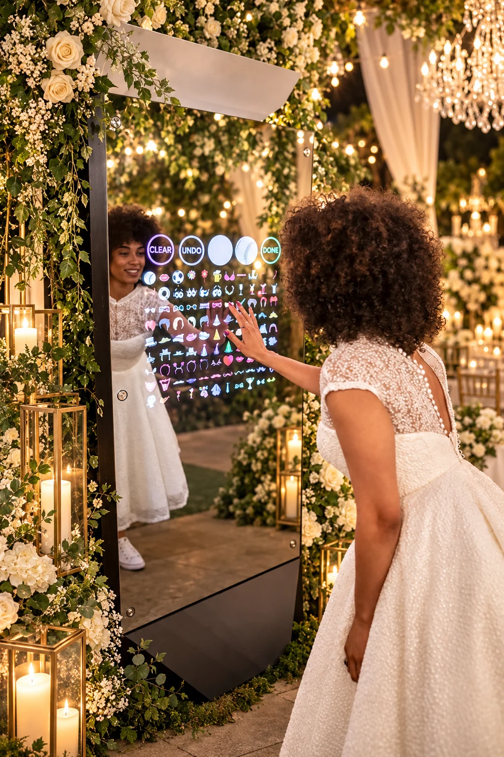 Interactive mirror photo booth set up for an event