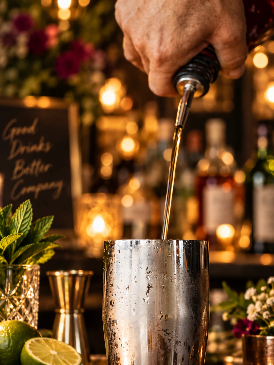 Close-up of a signature cocktail being prepared at Koa’s Mobile Bar